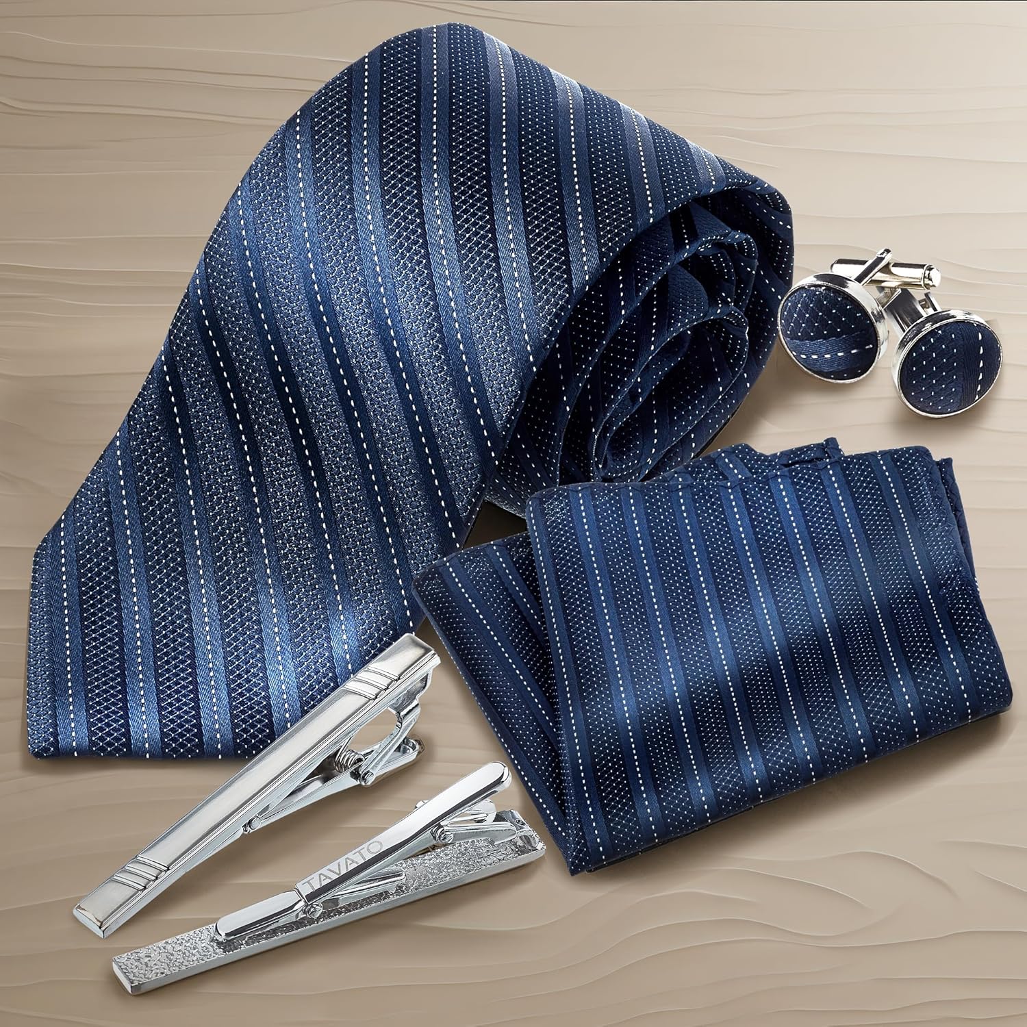 Premium Men’s Gift Tie Set Silky Necktie Pocket Squares Tie Clips Cufflinks For Men - Image 7