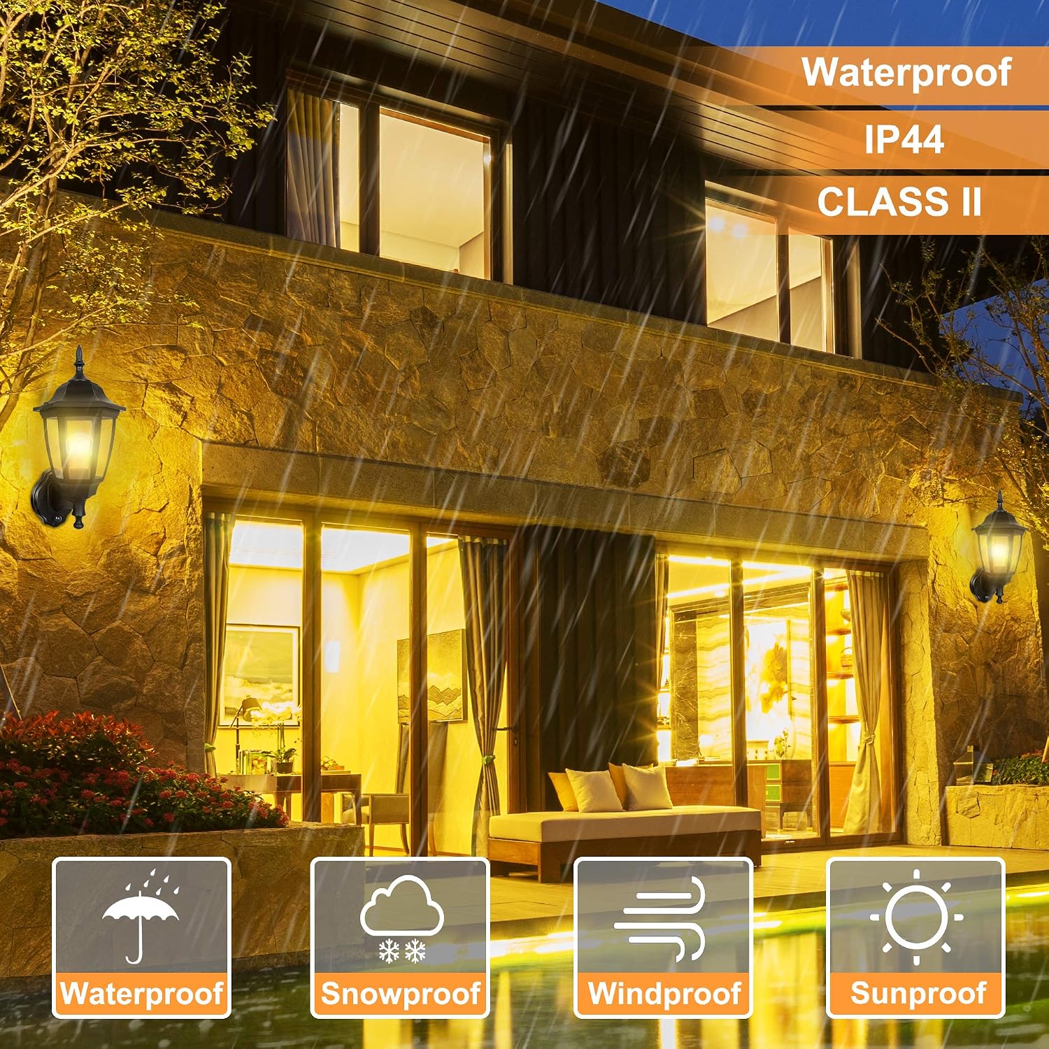 FUDESY 2-Pack Motion Sensor Outdoor Wall Lanterns,Corded-Electric Plastic Security Lights with 120° Wide Angle,Waterproof IP44,Smart LED Porch Light Fixtures for Garage,Yard,Front Door,FDS2542EPIRB2