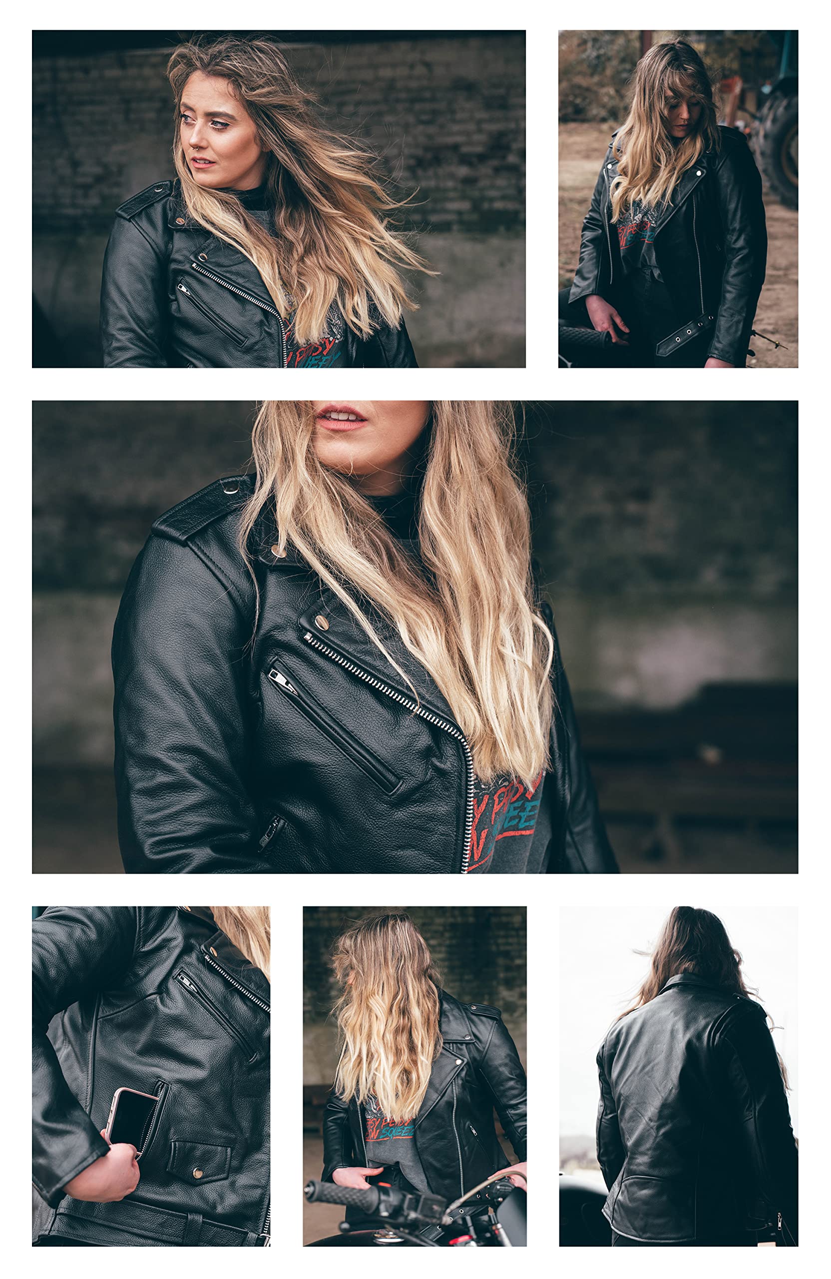 Texpeed Veste moto en cuir pour femme perfect Marlon Brando - Veste de moto de tourisme avec protection véritable biker CE armor (EN 1621-1) Noir - 5XL