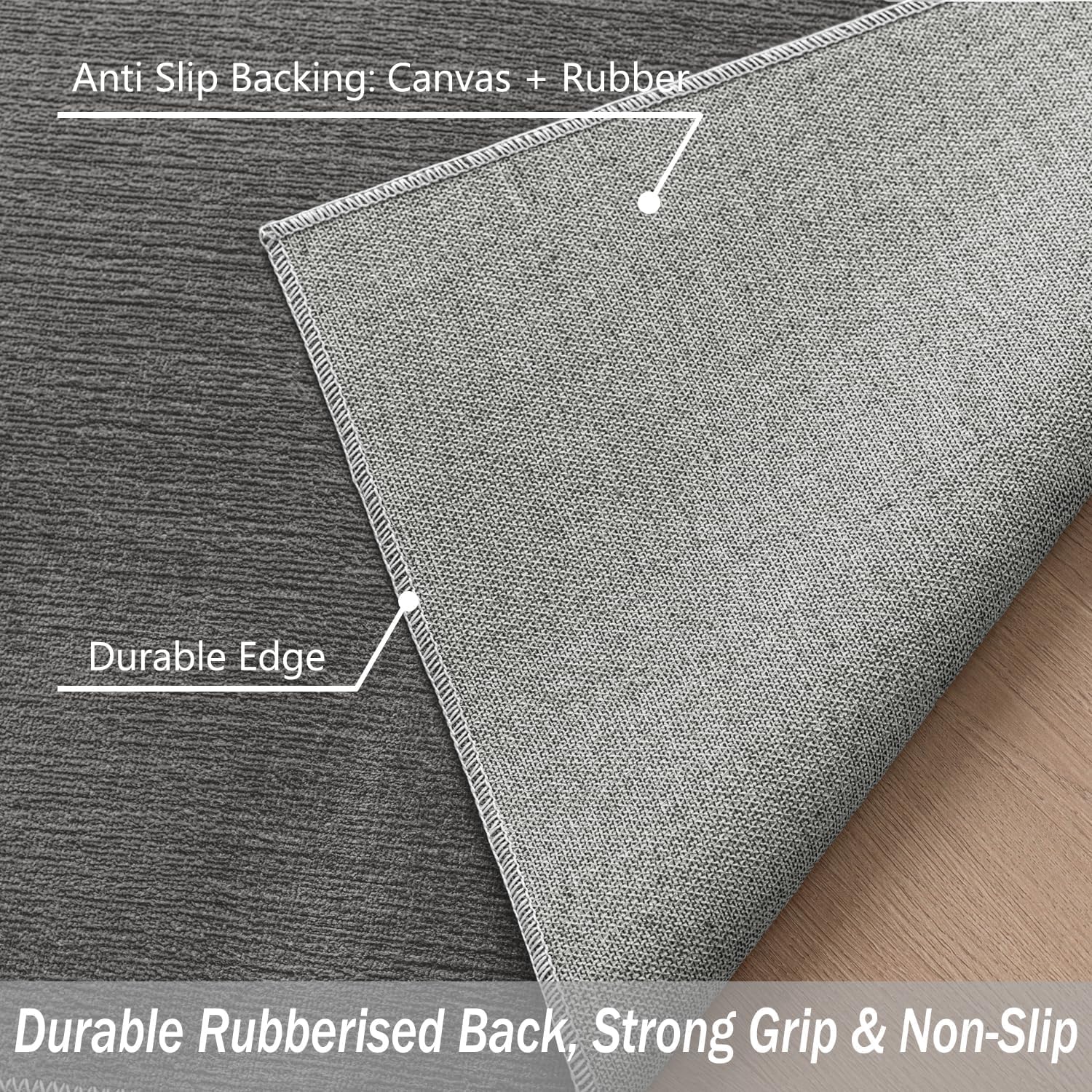 Evitany Short Pile Carpet, Area Rugs Washable Room Rug Anti-Slip Rug Soft Carpets Bedside Rugs for Bedrooms(Dark Grey,60x120 cm) - Image 3