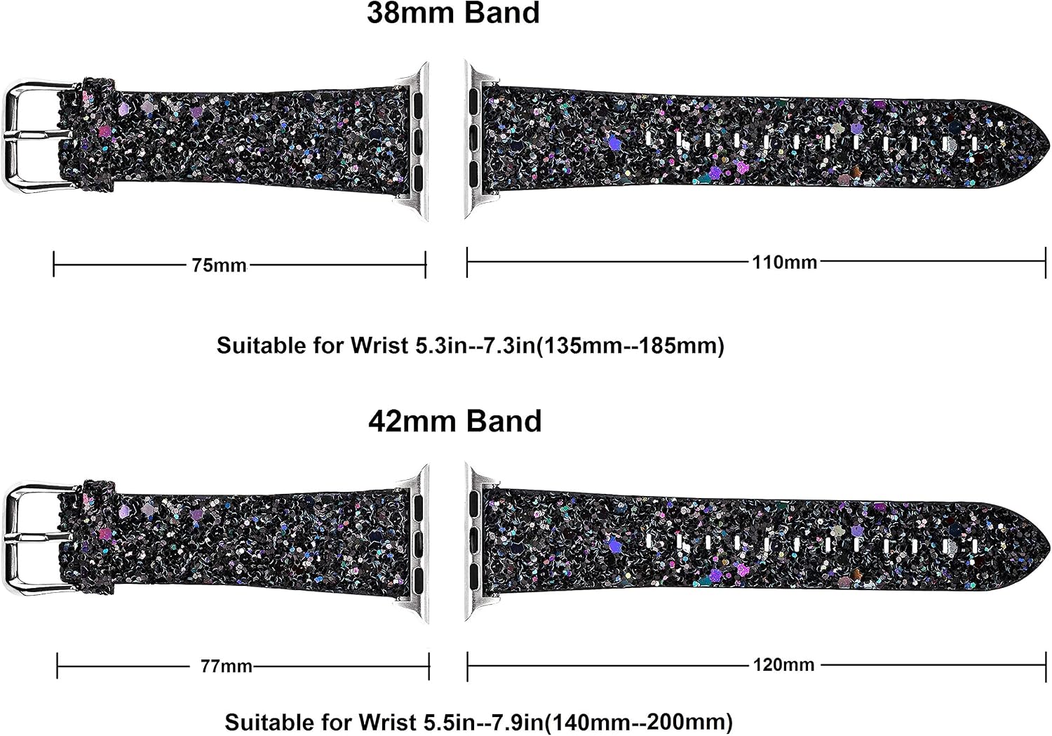 Greaciary Glitter Bling Band Compatible for Apple Watch 38mm 40mm Leather Luxury Shiny Sparkle Women Strap Wristbands Replacement for iWatch Series 5/4/3/2/1