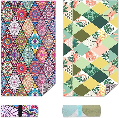 BAZZNS Toallas de playa de microfibra sin arena, paquete de 2 toallas finas de 30 x 60 pulgadas, de secado rápido, ligeras, superabsorbentes,