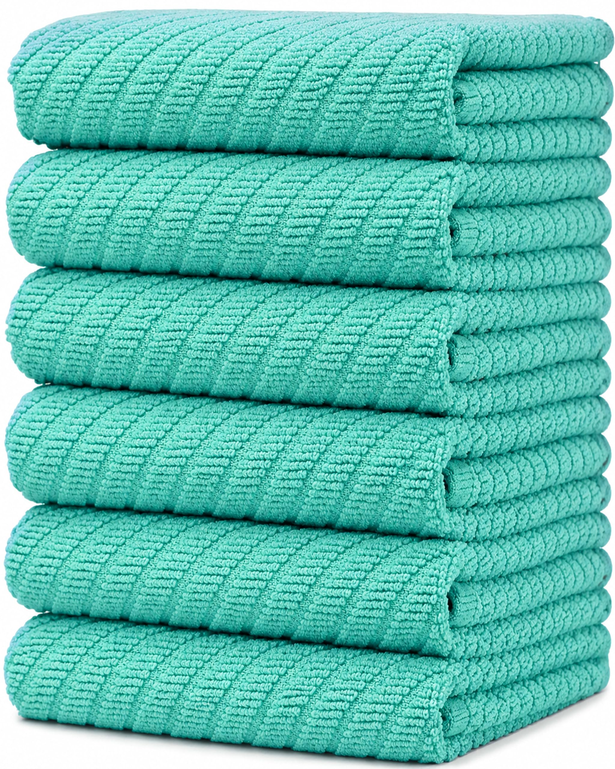 Bumble Towels Geschirrtücher 6er Pack / 16 x 25/41 x 63 cm/Premium Ultra Absorbent Cotton/Schnelltrocknende Geschirrtücher/Diagonal Weave Thick 2-Ply (Aqua)