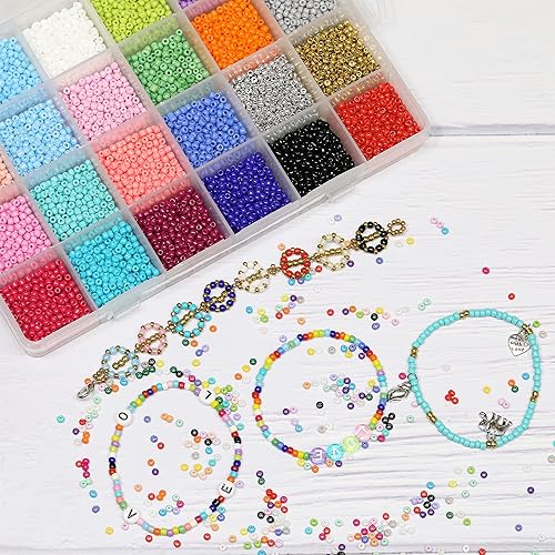 Miniatura 5 de Tibaoffy Cuentas de semillas de cristal tamaño 80 para manualidades, cuentas de caballo de 0.118 pulgadas con caja organizadora para hacer joyas (24