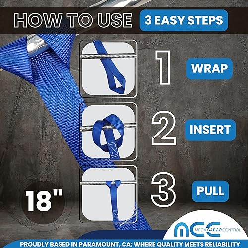 Miniatura 3 de Correas de amarre para motocicleta de bucle suave (4 unidades), capacidad de carga de 600 libras, fuerza de 1 x 18 pulgadas, amarres azules