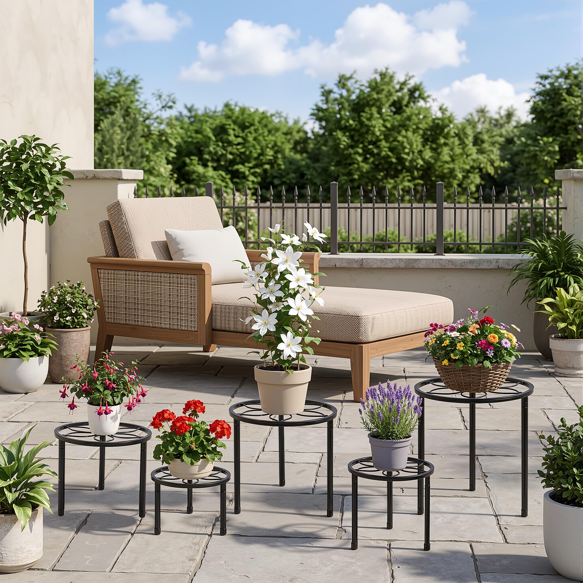 VECELO 5er-Pack Pflanzenständer aus Metall für Zimmerpflanzen, mehrere robuste Blumentopfständer/runder Pflanzenhalter für Outdoor-Pflanzgefäß, Wohnzimmer, Balkon Dekor, schwarz