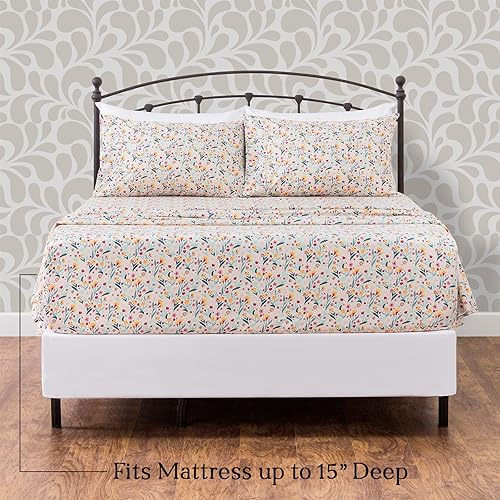 Miniatura 4 de Chanasya Juego de sábanas de 4 piezas con estampado floral Spring Bloom, ultra suave, estampado de flores coloridas, 1 sábana encimera, 1 sábana