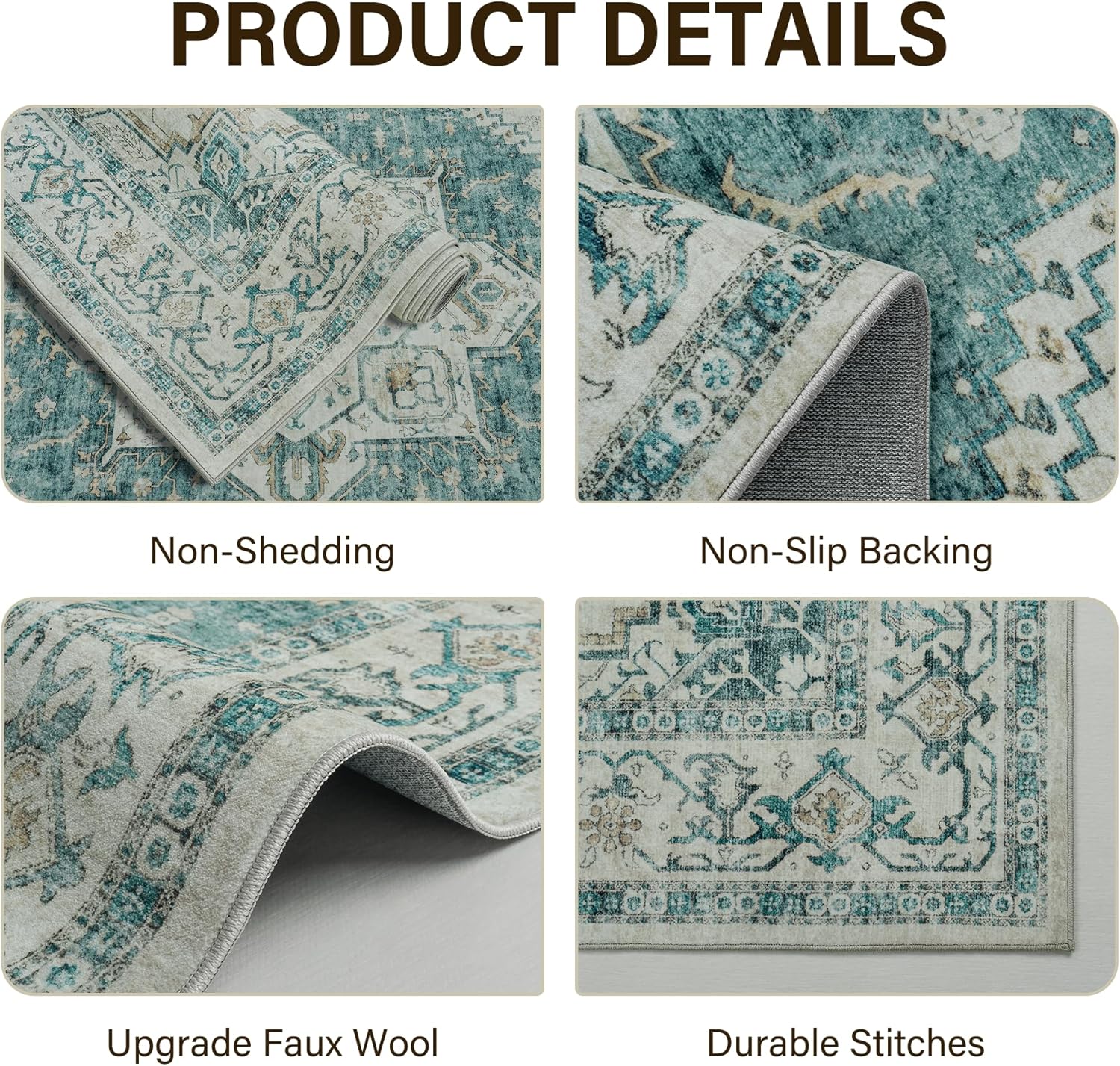 Area Rug Living Room Carpets: 6x9 Large Machine Washable Rug Boho Vintage Medallion Soft Thin Rug Indoor Floor Anti Slip No Shedding Carpet for Bedroom Dining Farmhouse Nursery Home Office-Cyan Blue