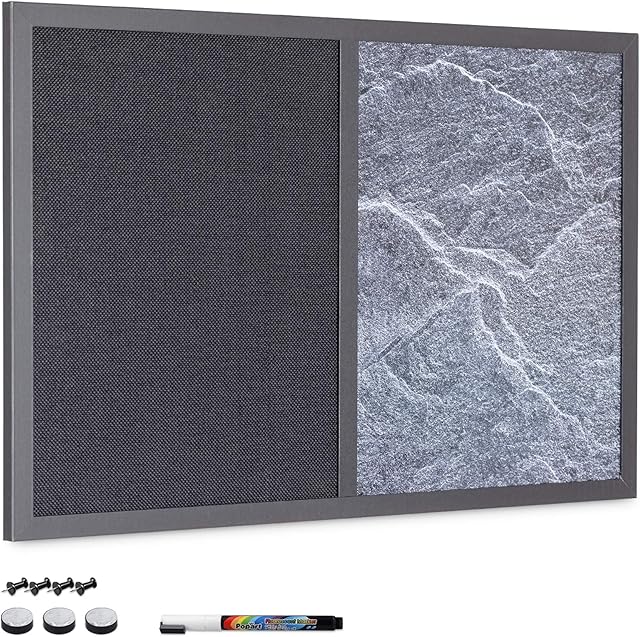 Navaris Combination Dry Wipe and Textile Board - 40 x 60 cm Magnetic Combo Memo Notice Pin Board for Wall - Includes Marker, Push Pins, Magnets