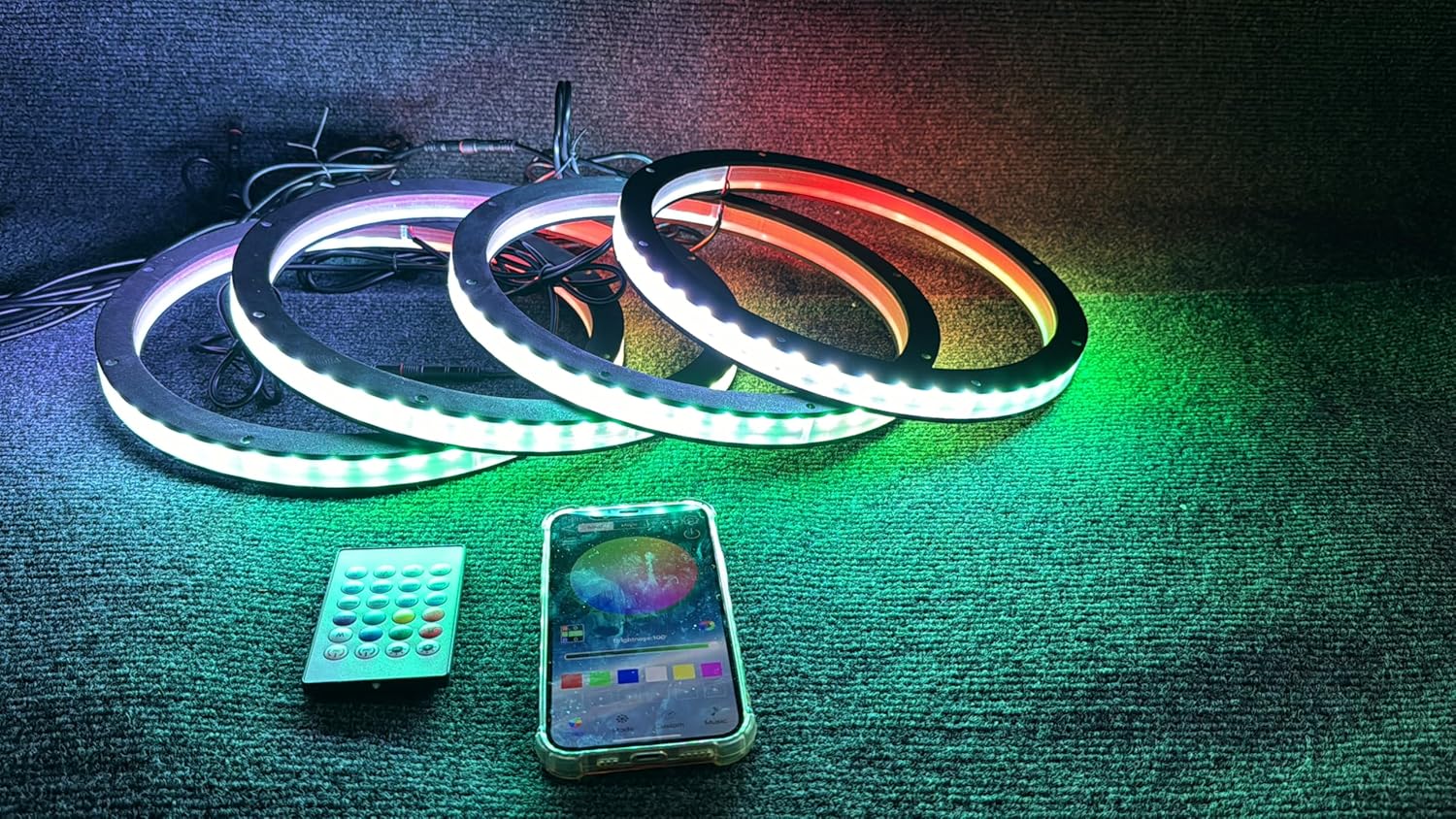 4PCS 10 Inches APP/Remote-Controlled RGB Dream Chasing Flow LED Speaker Rings - Easy Installation, for Coaxial Speakers, Car/Truck/Slingshot/Motorcycle
