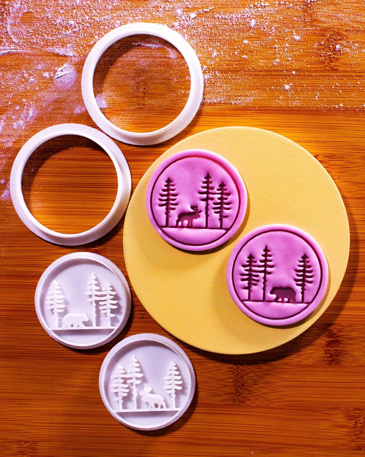 BAKERLOGY Into the Woods – Mini Forest Moose & Bear Cookie Cutter and Stamp Set (2") – Woodland Animal Silhouettes for Nature-Inspired Baking, Crafts and Rustic Christmas Treats