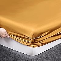 Vista 6 de Vonty Satin Sheets Queen Silky Soft Satin Bed Sheets Yellow Gold Sheet Set, 1 Deep Pocket Fitted Sheet + 1 Flat Sheet + 2 Pillowcases Ámbar Beige
