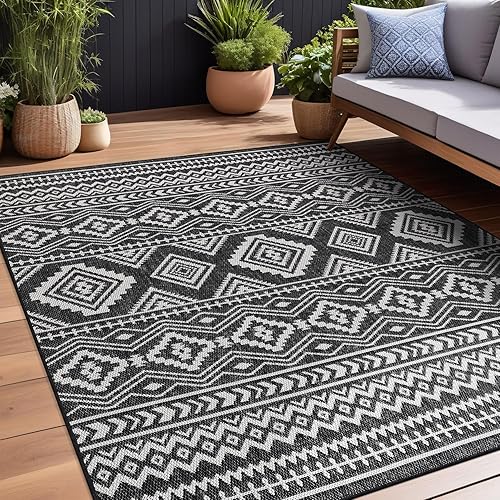 Miniatura 7 de Beverly Rug Waikiki - Alfombra bohemia para interiores y exteriores, 8 x 10 pies, lavable, para patio, terraza, porche, alfombra de área bohemia,