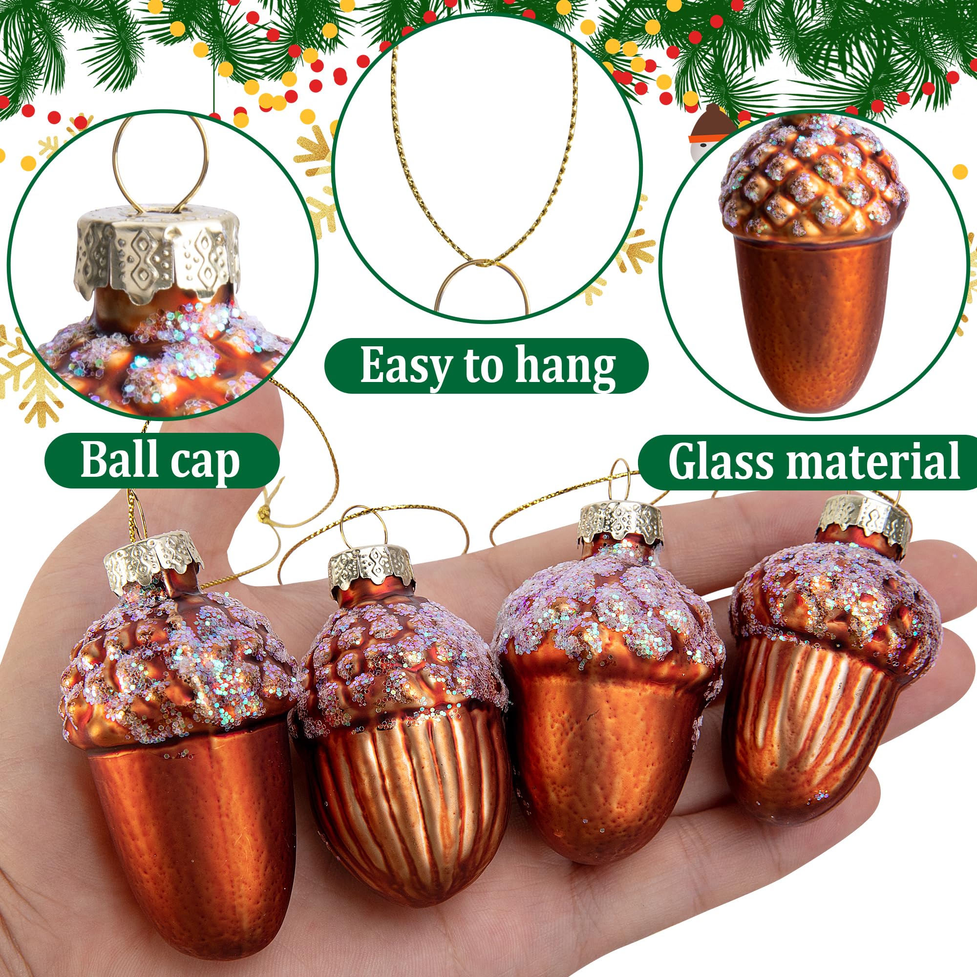 Watayo 12 adornos de piña de vidrio de Navidad, adornos de piña de Navidad soplados, adornos de vidrio de piña de Navidad para colgar en otoño, adornos de vidrio para árbol de Navidad, decoración del