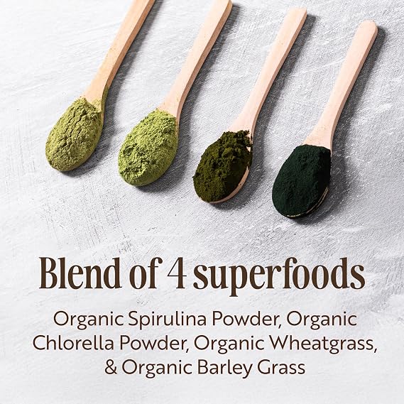Sevenhills Wholefoods Organic Super Greens Blend 200g with Spirulina, Chlorella, Wheatgrass, Barley Grass | Supports Skin, Immunity & Reduce Tiredness | 40 Servings | UK Made