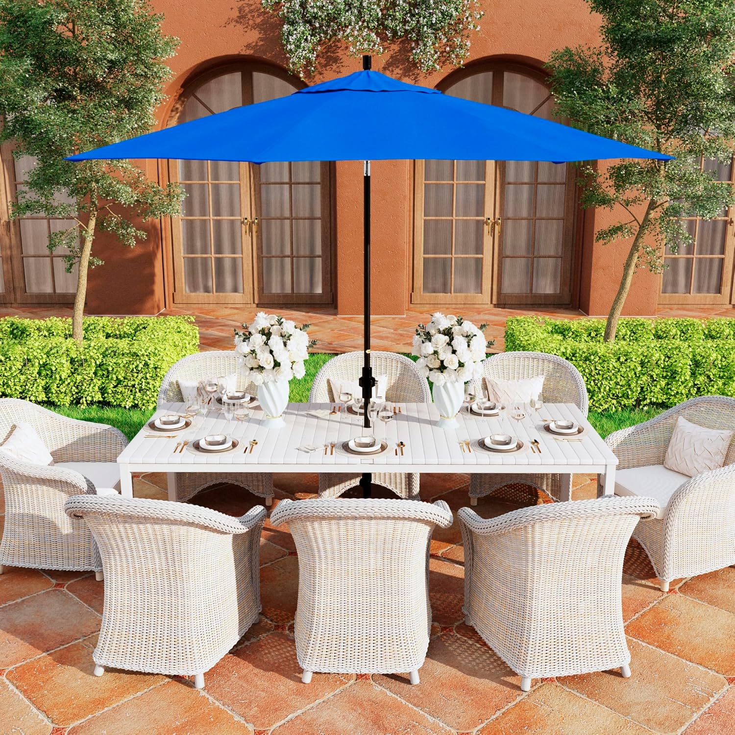 California Umbrella 11Ft Premium Patio Umbrella, Hand-Crank, Tilt-Collar, Black Frame, Solution Dyed Royal Blue Fabric - Image 2