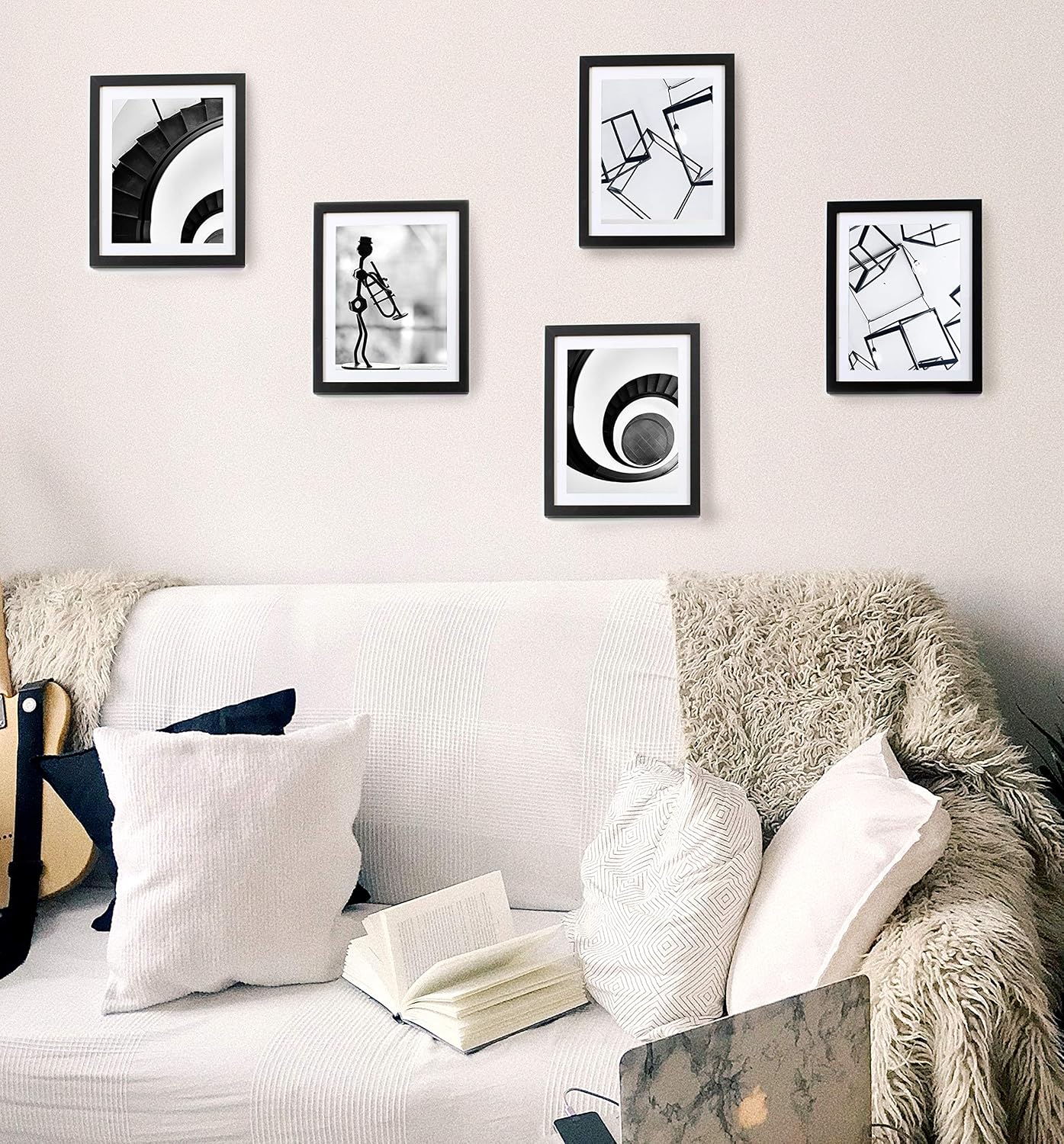 CAVEPOP 5x7 Black Picture Frames 5-Sets, Made to Display (6.25x8.25” Ivory Color Mat 5x7”) Collage Picture Frame Sets