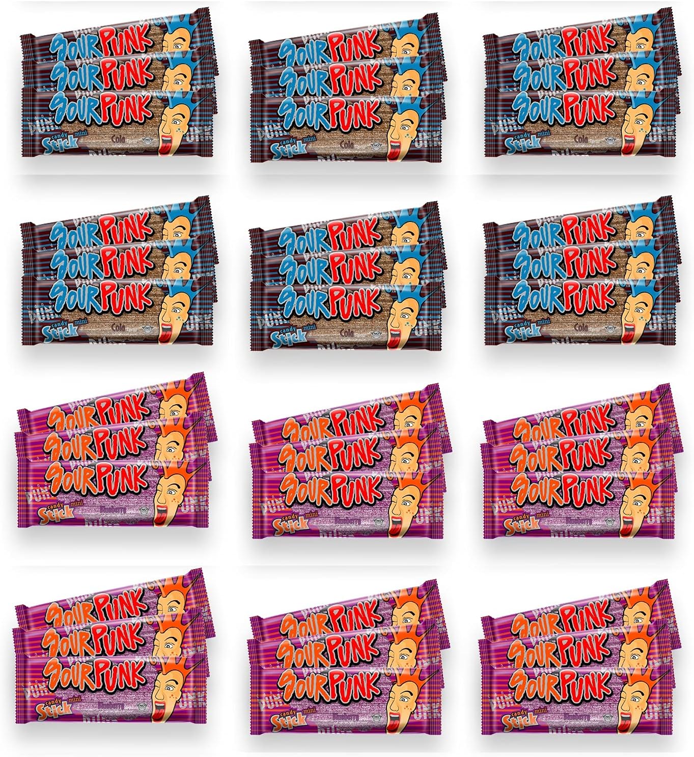 Sour Punk Mini Assorted Chewy Candy Jelly Sticks 20g X 36Pcs (blueberry & Cola)