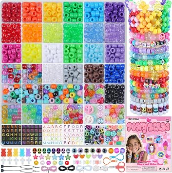 BestNow Kandi Beads Bracelet Making Kit Beads for Pony Beads Polymer Clay Beads 2 Types of Letter Beads 13 Types of Charm Beads for Jewelry Making DIY Arts and Crafts Gifts Toys for Girls Age 6-12