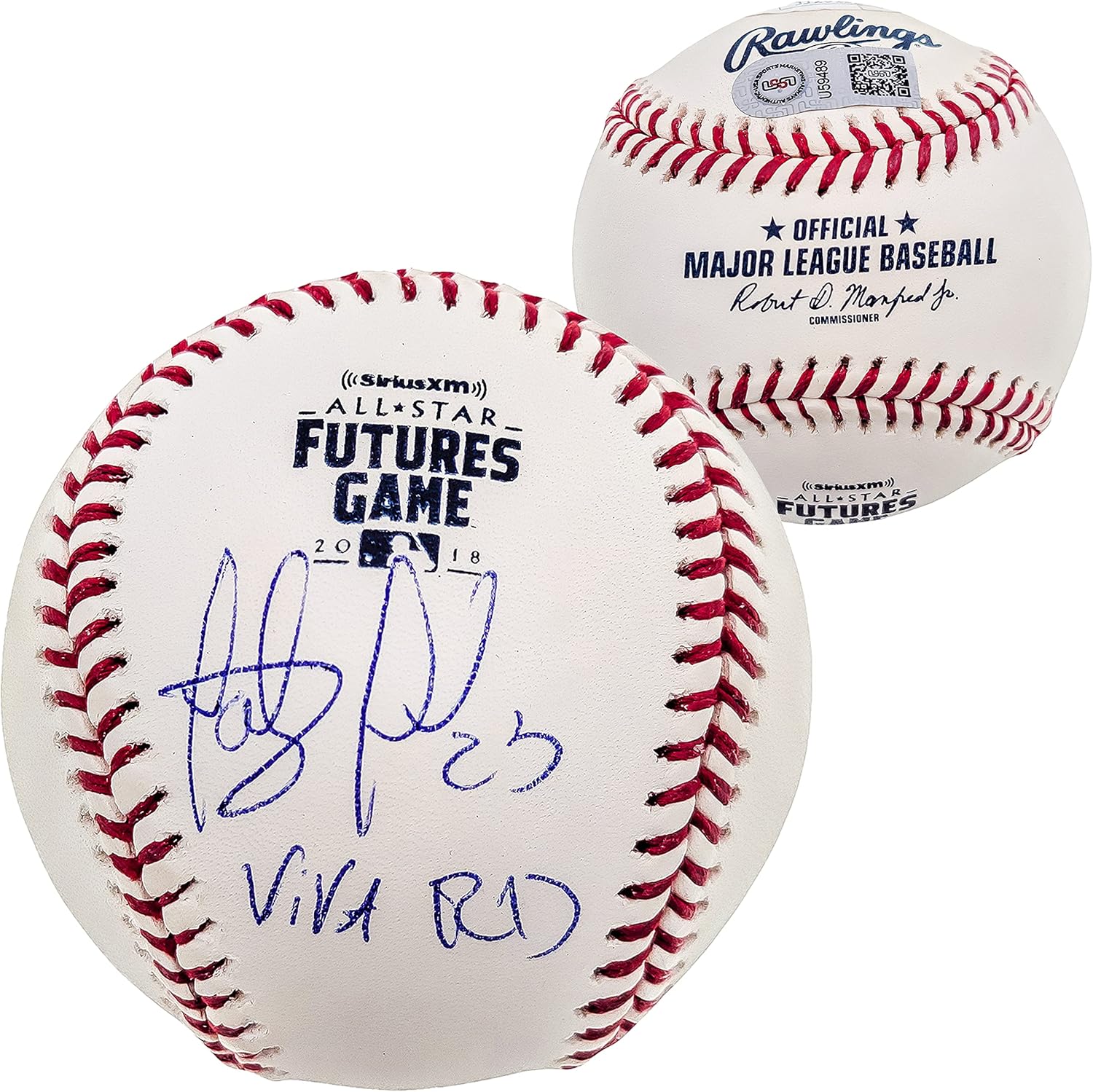 Fernando Tatis Jr. Autographed Official M.L.B 2018 All Star Futures Logo Game Baseball Padres "Viva RD" JSA Stock #202017