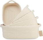NaturalCozy 5-Piece Rectangle Storage Basket Set - Cotton Rope Woven Baskets for Organizing! Small Basket for Montessori, Baby Nursery, Dog Toy Baskets, Cat Toy Box, Bathroom Organization Bin