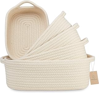 NaturalCozy 5-Piece Rectangle Storage Basket Set- Natural Cotton Rope Wo...