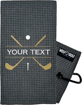 Wolf Golf Towels Custom Golf Towel | Personalized Golf Accessories for Men & Women | Add Your Text with Choice of Font and Thread Color