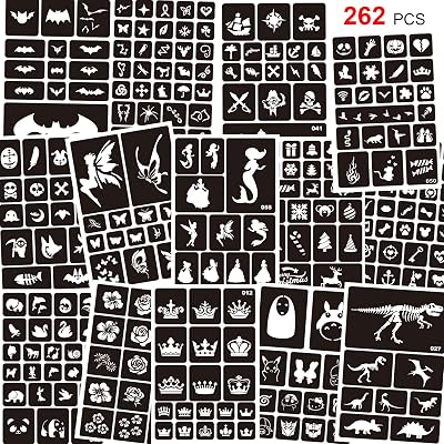 Konsait 262pcs Temporary Tattoos Stencils for Kids, Face and Body Paint Stencils Kit, Girl Boy…