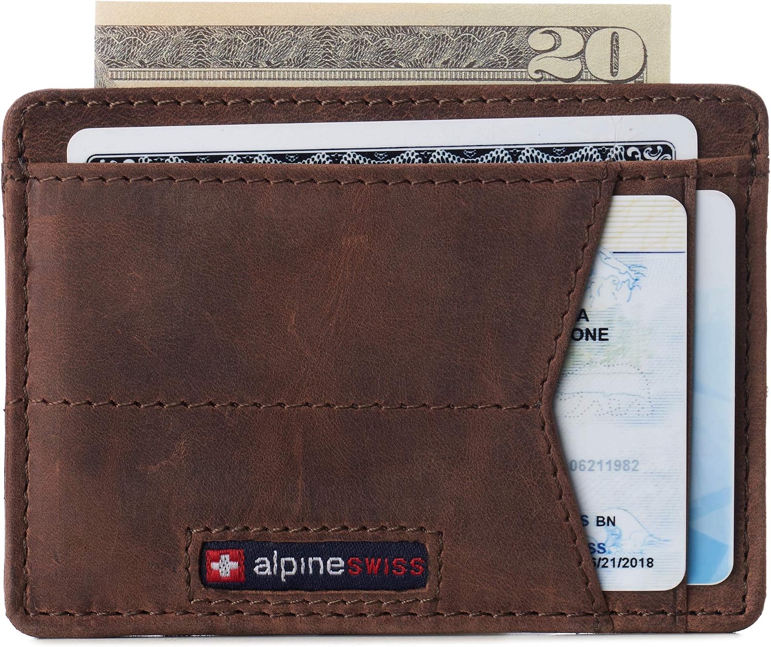 Alpine Swiss RFID Minimalist Oliver Front Pocket Wallet For Men Leather Hampton Collection Nubuck Tan