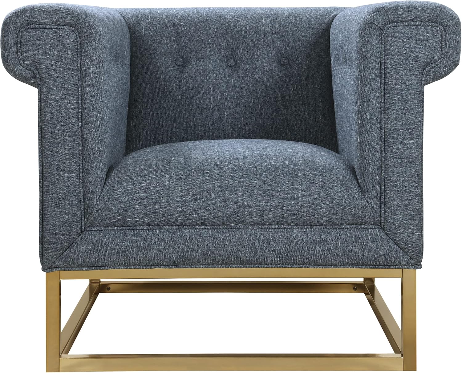 Iconic Home Palmira Accent Club Chair Button Tufted Linen-Textured Plush Cushion Brass Finished Brushed Metal Base Frame, Modern Transitional, Blue (FCC2889-AN)