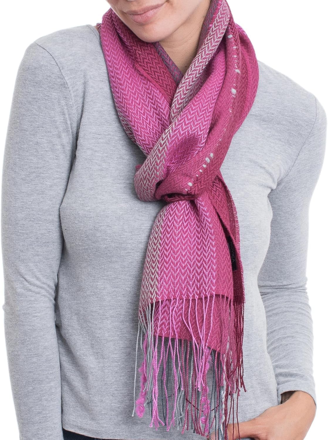 NOVICA Artisan Handmade Alpaca Blend Scarf Woven Striped Wrap from Peru Pima Cotton Accessories Scarves Pink ' Perfect Pink'