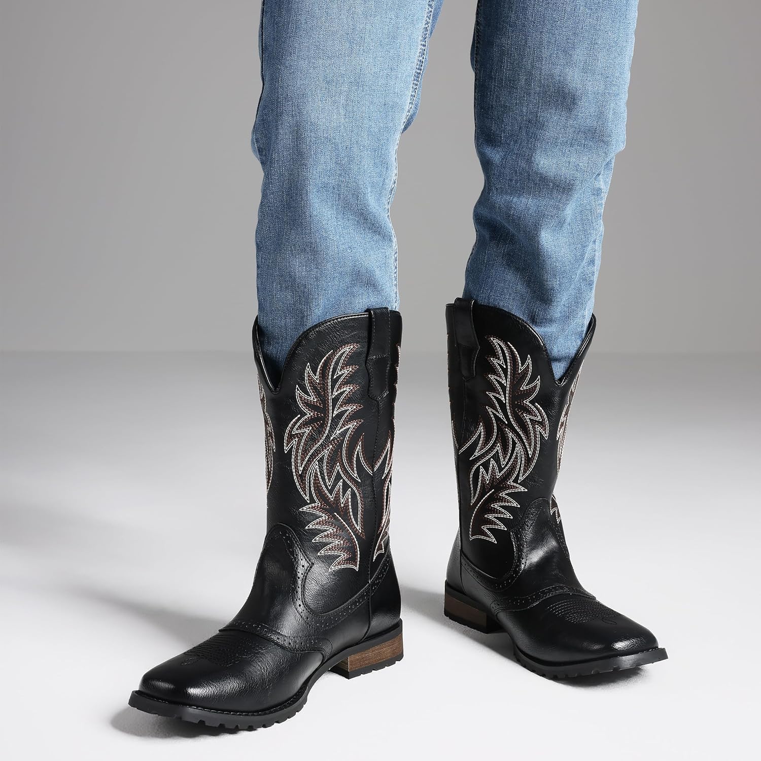 Lyrisiphy Cowboy Boots for Men Square Toe Embroideried Western Boots Traditional Country Boots Durable Work Boots - Image 7
