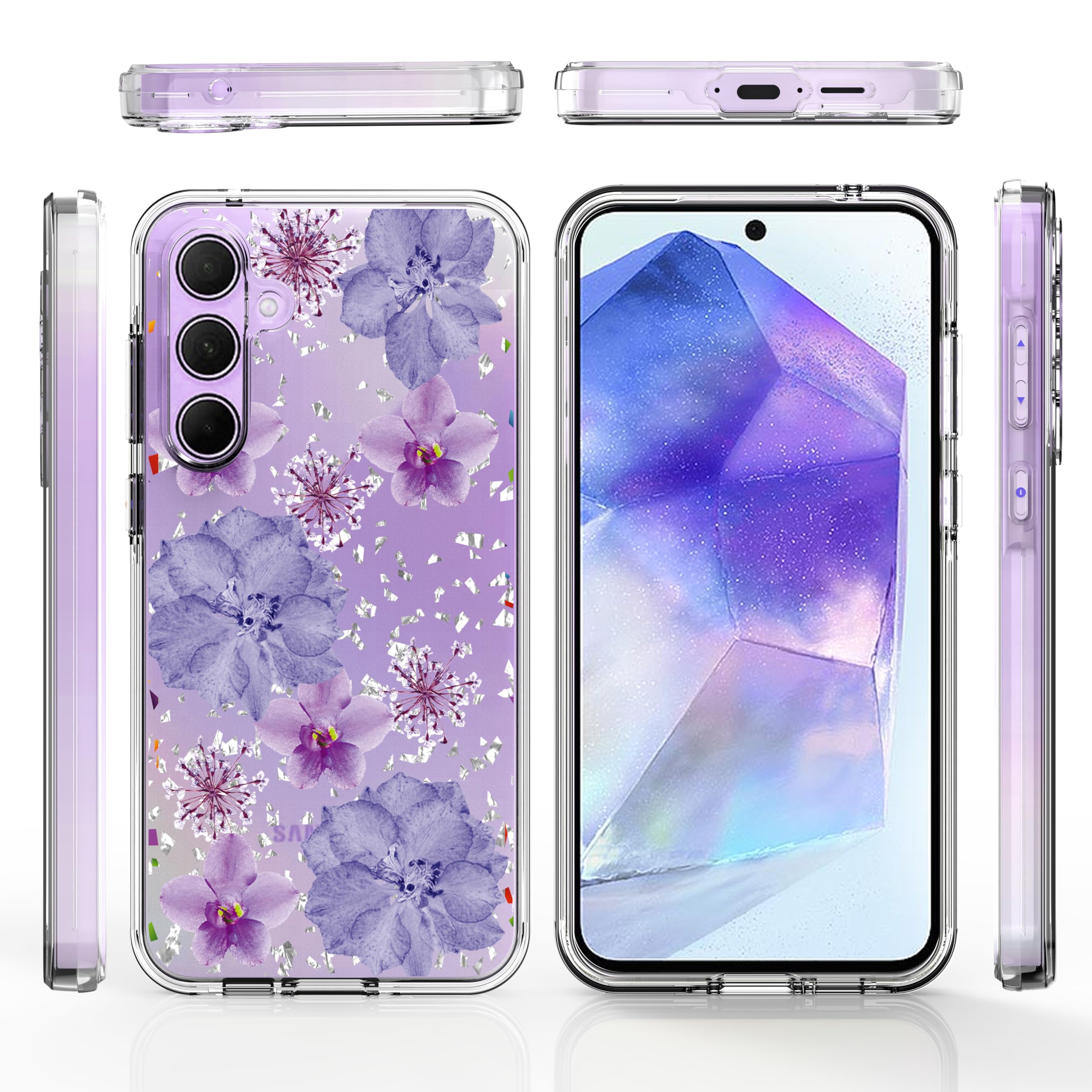 for Samsung Galaxy A55 5G Case: Clear Flower Women Girls