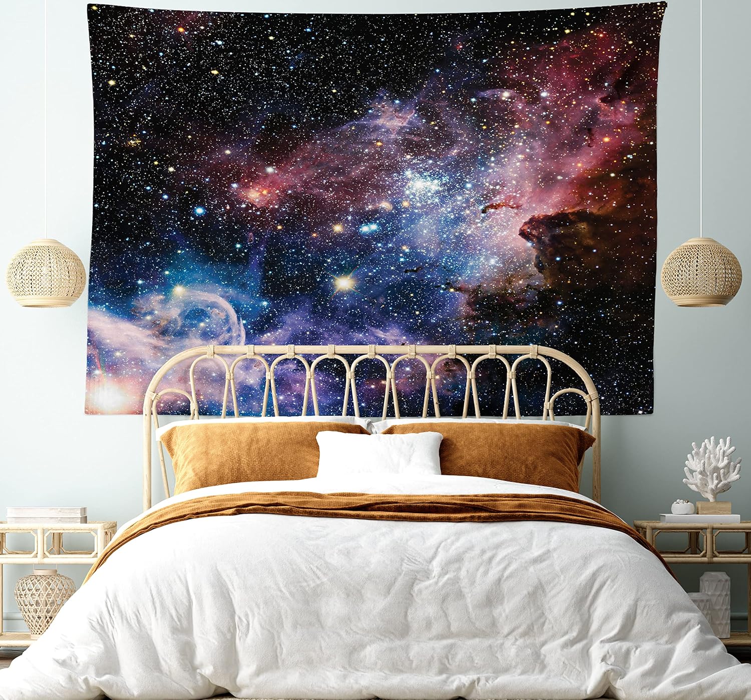 Ambesonne Saguaro Tapestry, Sun is Setting Between Saguaros Wildflowers in The Sonoran Desert Scene Picture, Wall Hanging for Bedroom Living Room Dorm Decor, 60" X 80", Orange Olive