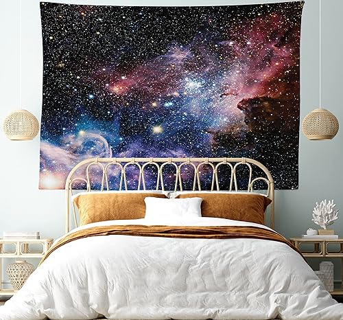 Miniatura 57 de Ambesonne Tapiz vintage, auto viejo frente a un edificio abandonado en La Habana, paisaje urbano cubano, colgante de pared ancho para dormitorio,