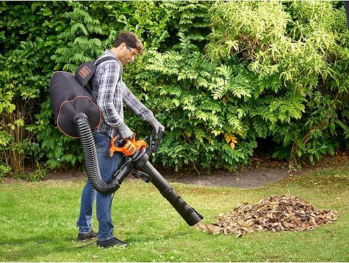 Black+Decker 3-in-1 electric leaf blower/leaf blower BEBLV301 (3,000 watts, with shredder+attachable leaf rake, 72l collection bag backpack - high blowing speed & adjustable suction power) - 4