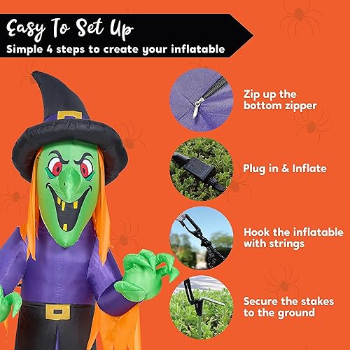 Miniatura 6 de Joiedomi Decoración inflable de Halloween de 12 pies de alto, con luces LED integradas, decoración inflable para patio, decoración de fiesta,