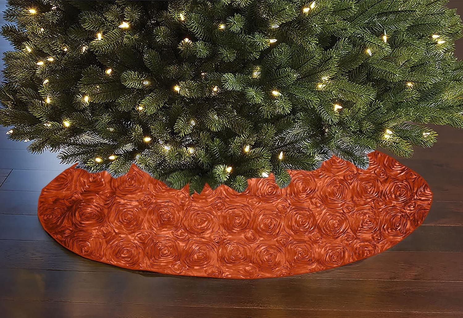Floral Ribbon Rosette Tree Skirt Christmas Decoration 52" Round Holiday Event Tree Décor (Ivory)