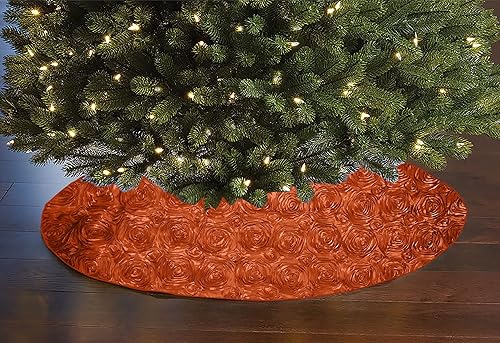 Miniatura 3 de Falda de árbol de roseta con cinta floral, decoración de Navidad de 52 pulgadas, decoración redonda de árbol de eventos festivos (rojo)