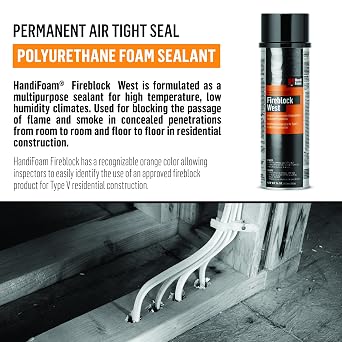 HandiFoam FireBlock West Gun Foam Sealant, 24 oz., Sealing Foam for Windows, Doors, Outlets & Openings; Do It Yourself Spray Foam Insulation; Compatible with HandiFoam Gun Applicator