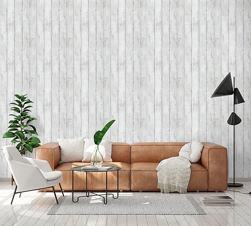 Miniatura 56 de LXCREAT Papel de contacto de bloque de carnicero de madera sintética, papel tapiz Shiplap para despegar y pegar, tablones de madera para paredes