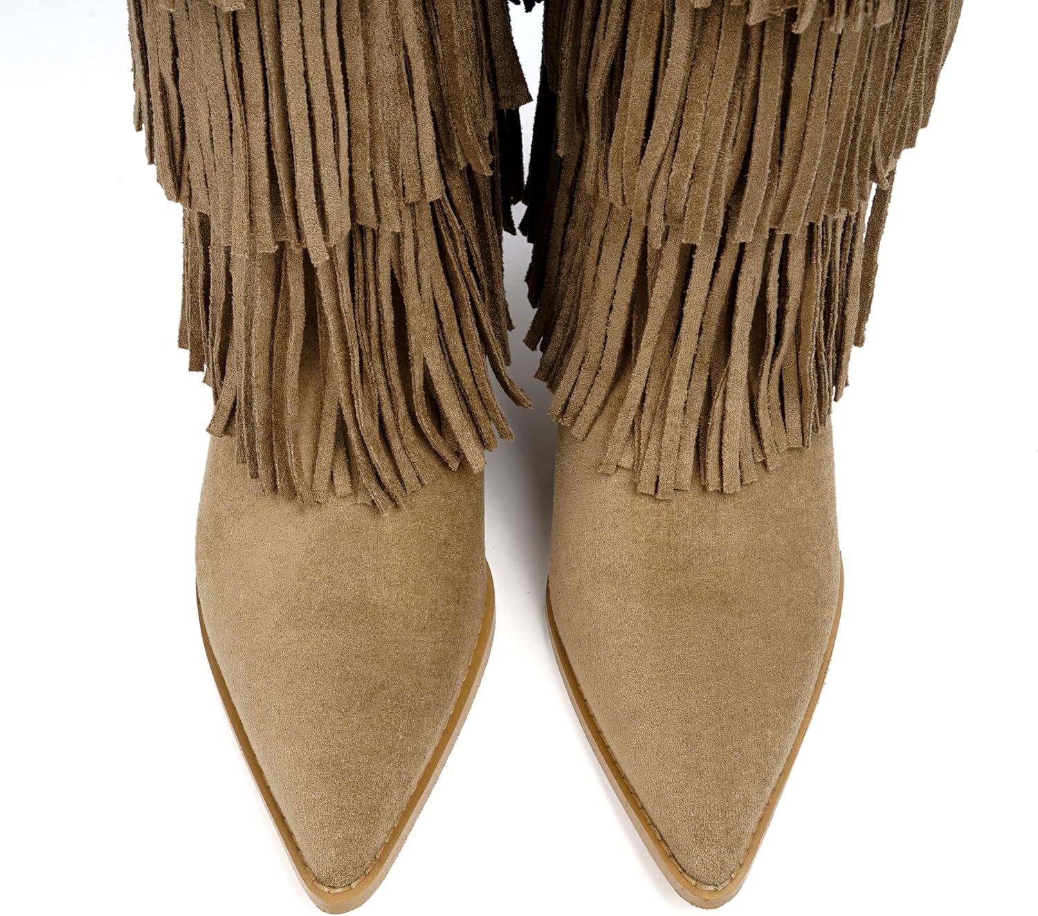 Vertundy Women's Fringe Boots Kitten Heel Pointed Toe Mid Calf Boots Tassels Design Fashion Suede Heeled Shoes - Image 2