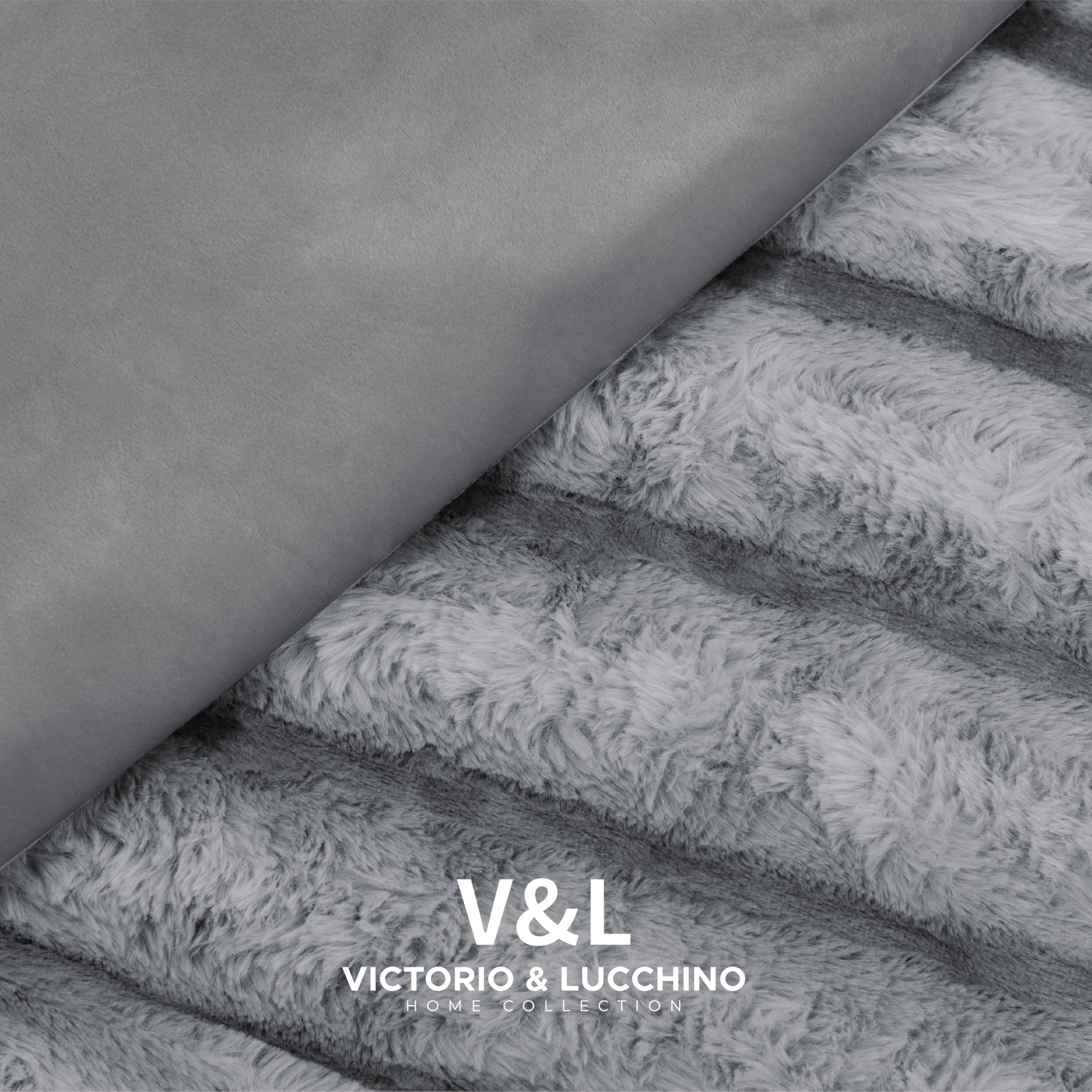 V&L Edredón Comforter Piel de Conejo Imitación con Diseño de Ondas y Reverso de Sedalina – 800 g/m² Relleno Fibra – Súper Suave y Cálido – Incluye Funda(s) de Cojín - 80723-GRIS-90