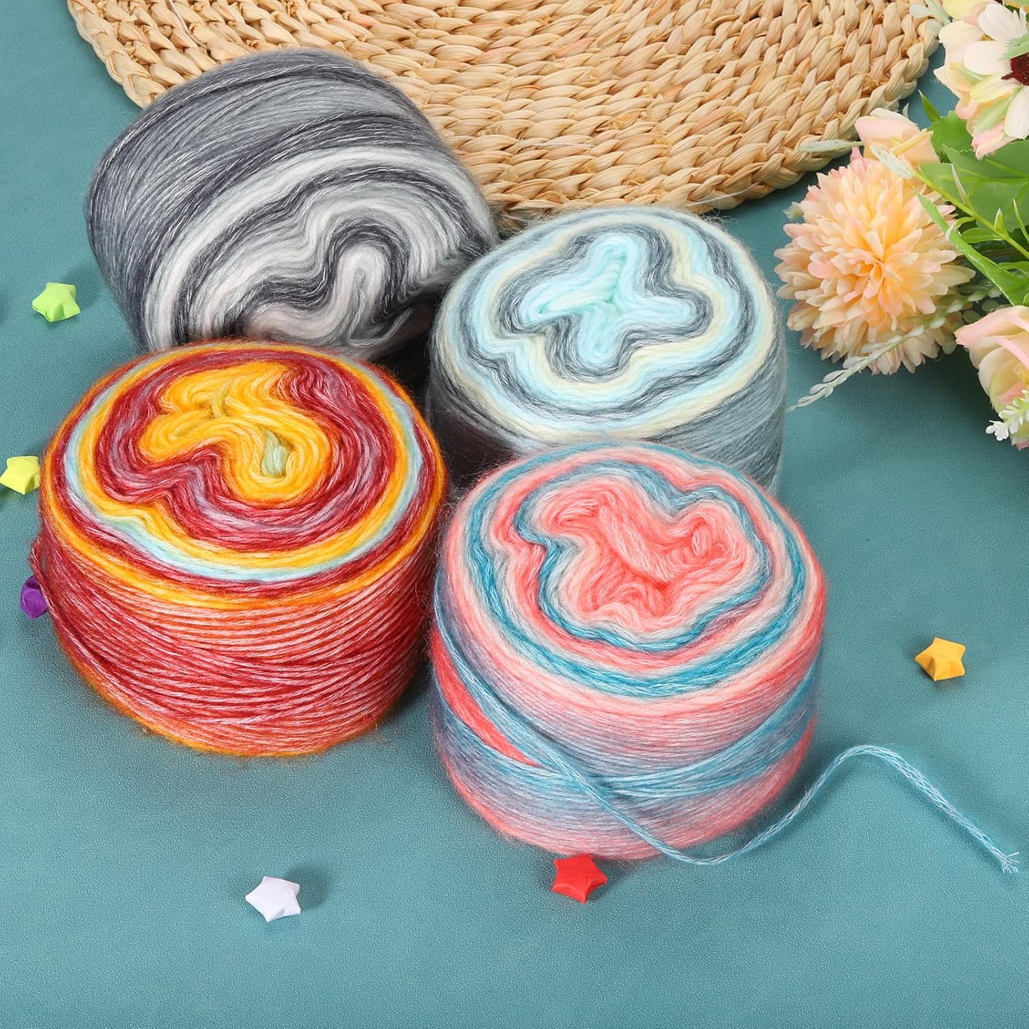 uxcell 3Pcs 100g Gradient Cake Cotton Yarns, Soft Rainbow Yarn Ball for Knitting and Crocheting Craft Project, Mixed Light Yellow (300g x 3, 245M L Each)