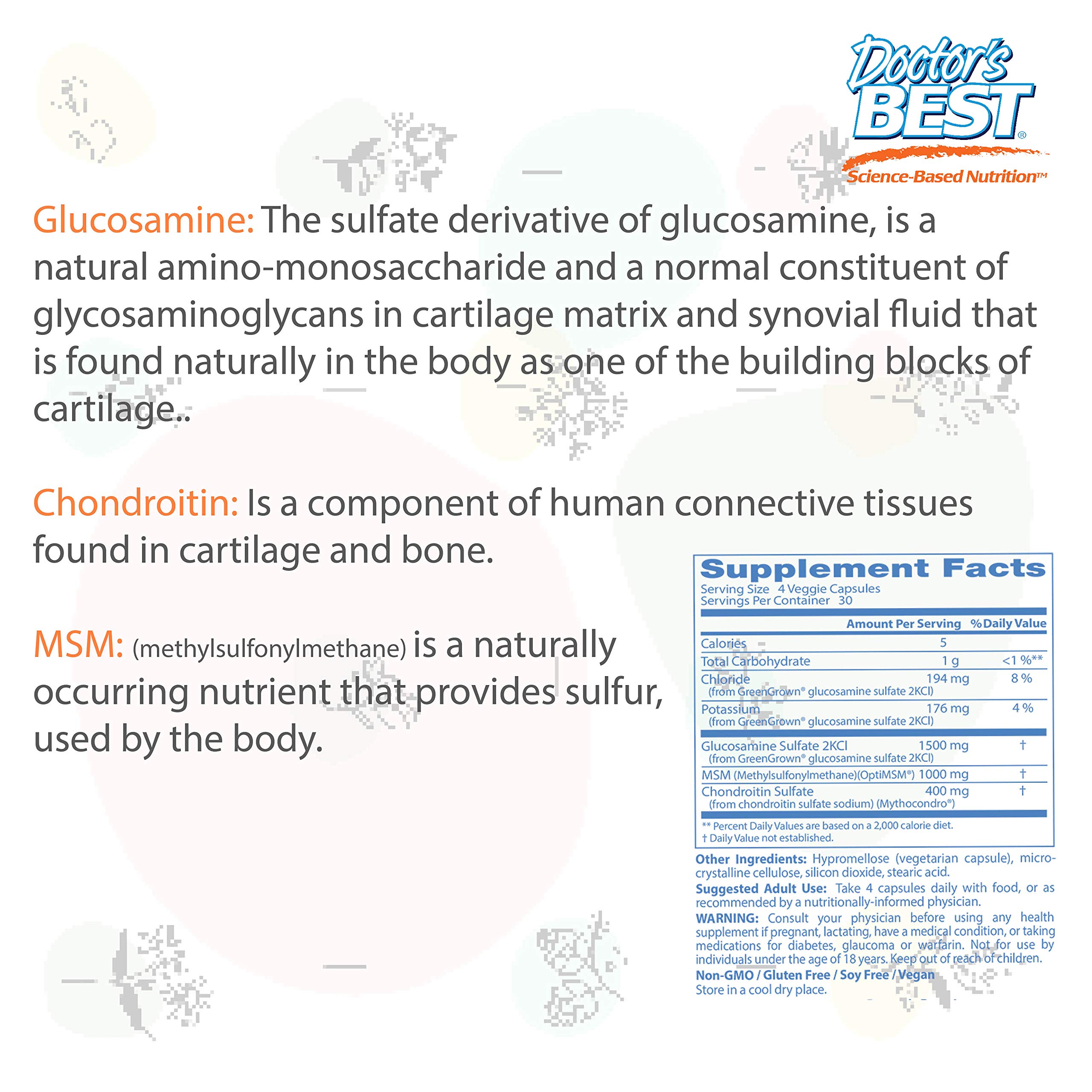 Doctor's Best Vegan Glucosamine Chondroitin MSM, Joint Health, Hair