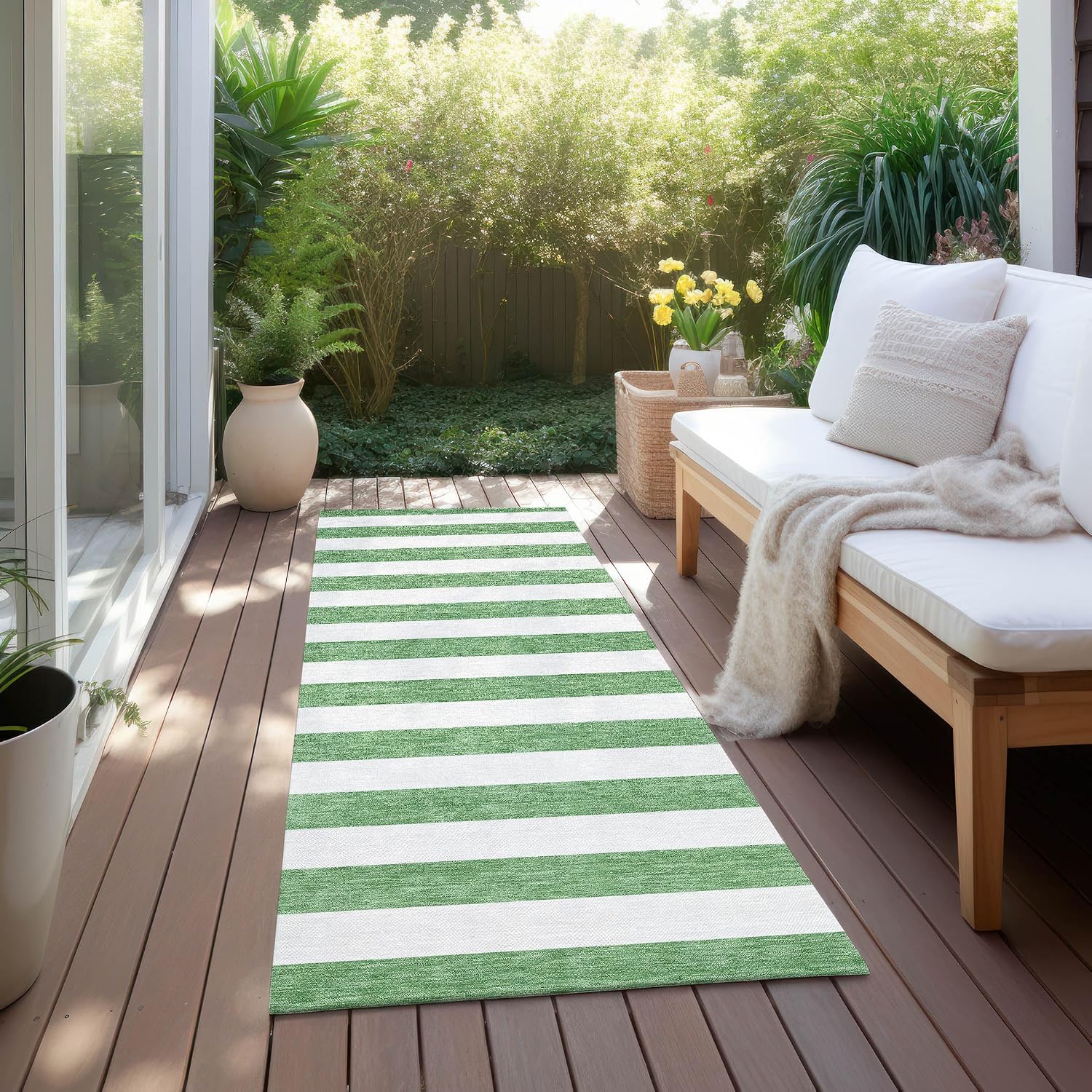 Addison Rugs Chantille ACN528 Green 2'3" x 7'6" Indoor Outdoor Hallway Runner Rug, Stain Resistant Washable Kitchen Area Carpet for Bathroom, Laundry and Bedroom