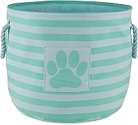 Vista 26 de Bone Dry - Cubo de almacenamiento para mascotas con parche de pata rayado, pequeño redondo, gris, para razas medianas