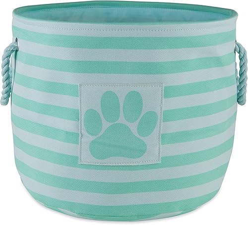 Miniatura 26 de Bone Dry - Cubo de almacenamiento para mascotas con parche de pata rayado, pequeño redondo, gris, para razas medianas