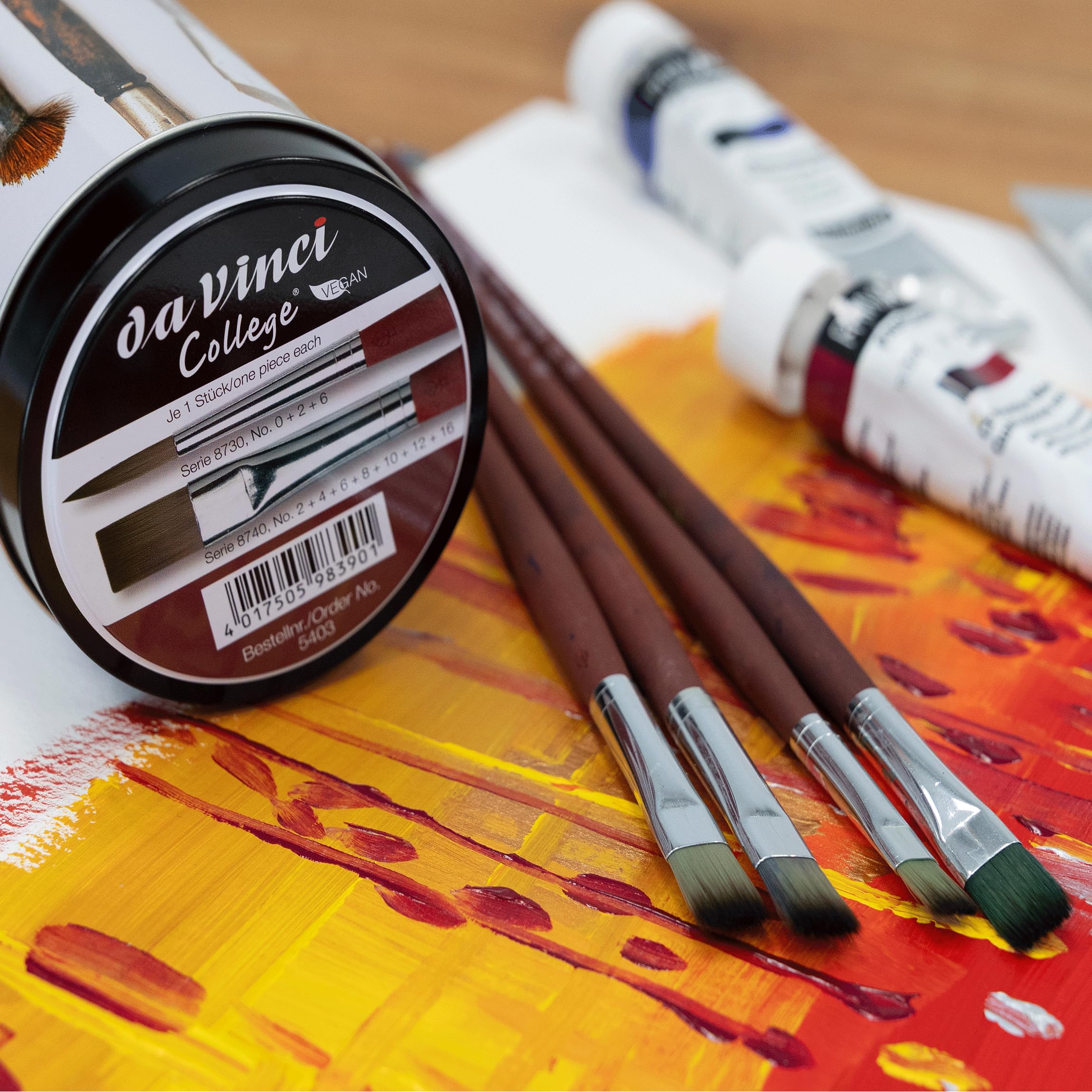 da Vinci, College Pinseldose, Acryl- & Ölpinsel, Hochwertige Synthetikfasern, präzise Linien & Details, für Hobby, Studium & künstlerische Experimente, Vegan, Made in Germany, Rund & Flach, Größe 0
