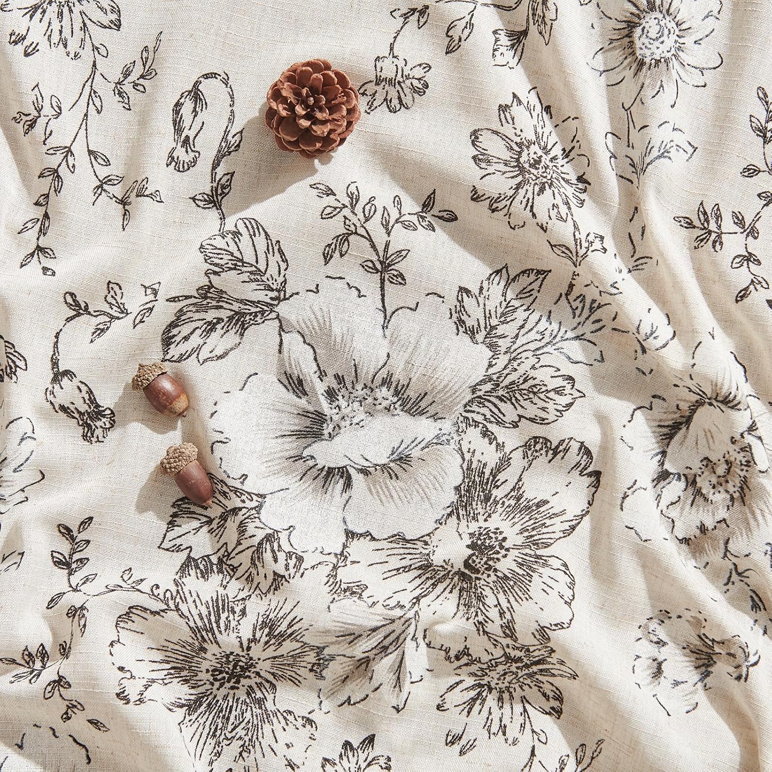 jinchan Linen Blend Curtain Floral Curtains for Living Room 63 Inch Length Black Printed Curtain Rod Pocket Back Tab Farmhouse Peony Flower Patterned Drapes Bedroom Window Curtains Set 2 Panels